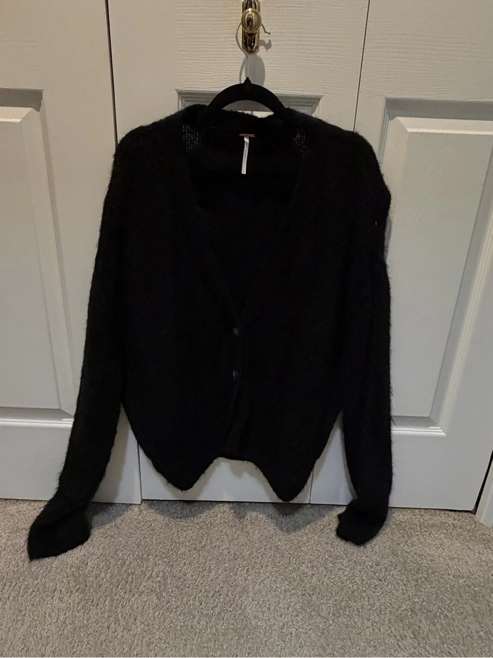 Free People Black Fuzzy V-Neck Button Cardigan